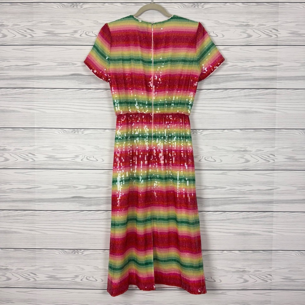 J. Crew Short Sleeve Sequin Midi Dress Watermelon Stripe NWT Size 4 - Picture 11 of 11